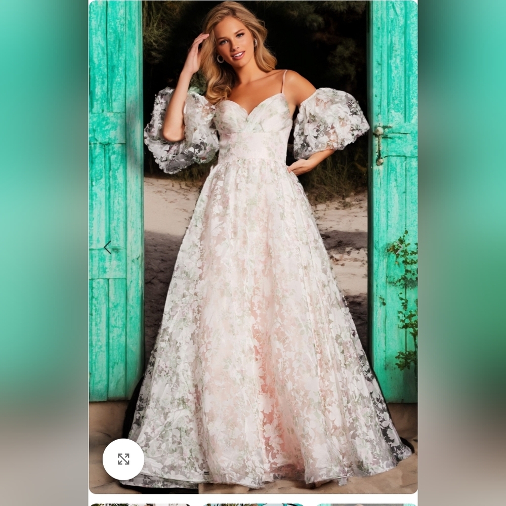 Jovani 37531 Detached Sleeves Floral Dress